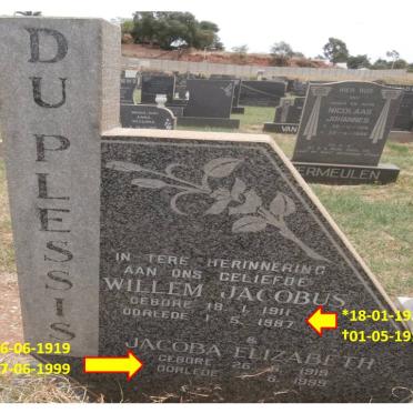 PLESSIS Willem Jacobus, du 1911-1987 &amp; Jacoba Elizabeth 1919-1999