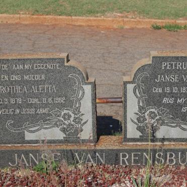 RENSBURG Petrus Rasmus, Janse van 1874-1964 &amp; Dorothea Aletta 1879-1962