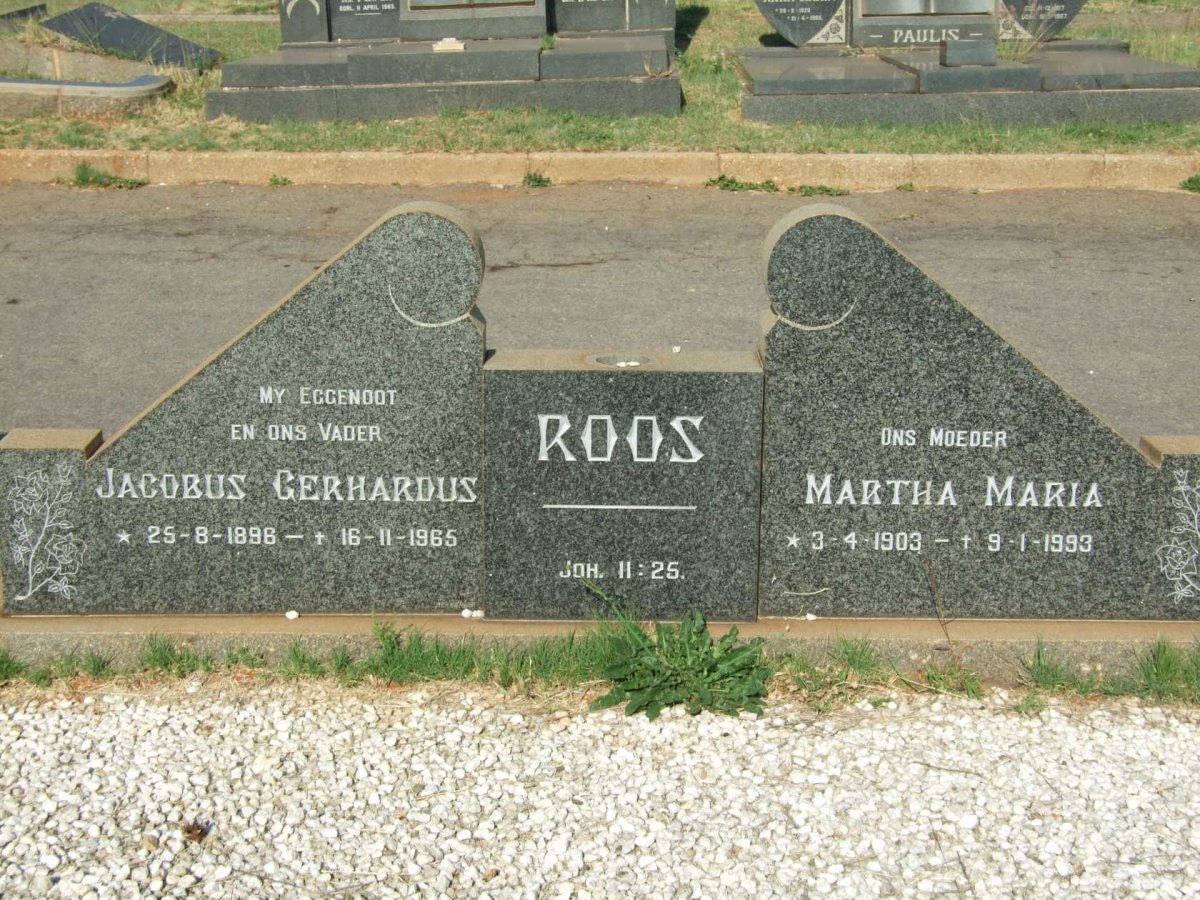 ROOS Jacobus Gerhardus 1896-1965 &amp; Martha Maria 1903-1993