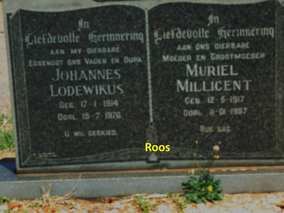 ROOS Johannes Lodewikus 1914-1976 &amp; Muriel Millicent 1917-1987