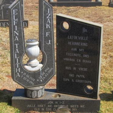 ROOS Izak F.J. 1916-2006 &amp; Elfina Talitha 1924-1986