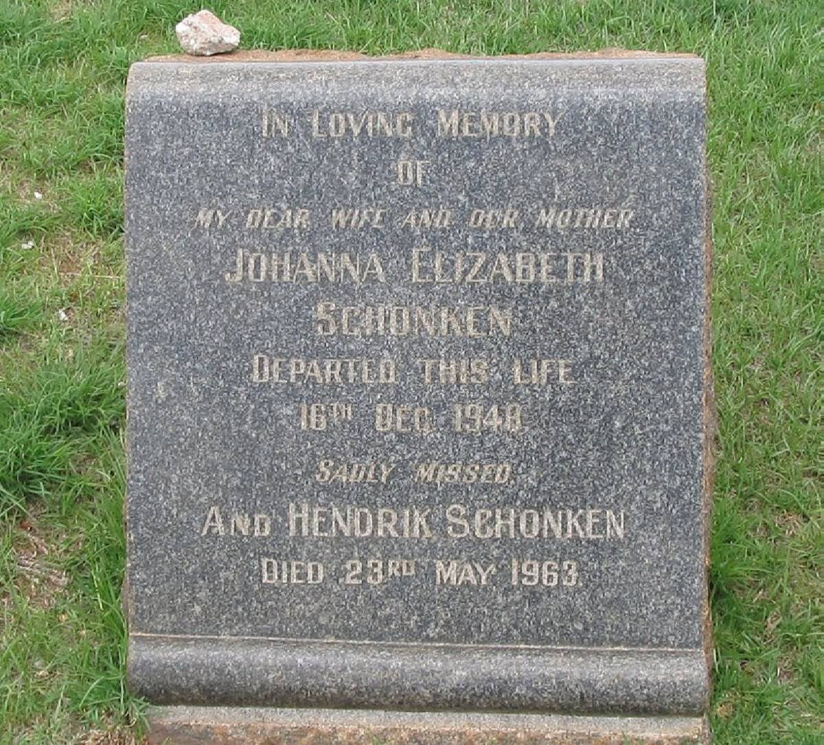 SCHONKEN Hendrik -1963 &amp; Johanna Elizabeth -1948