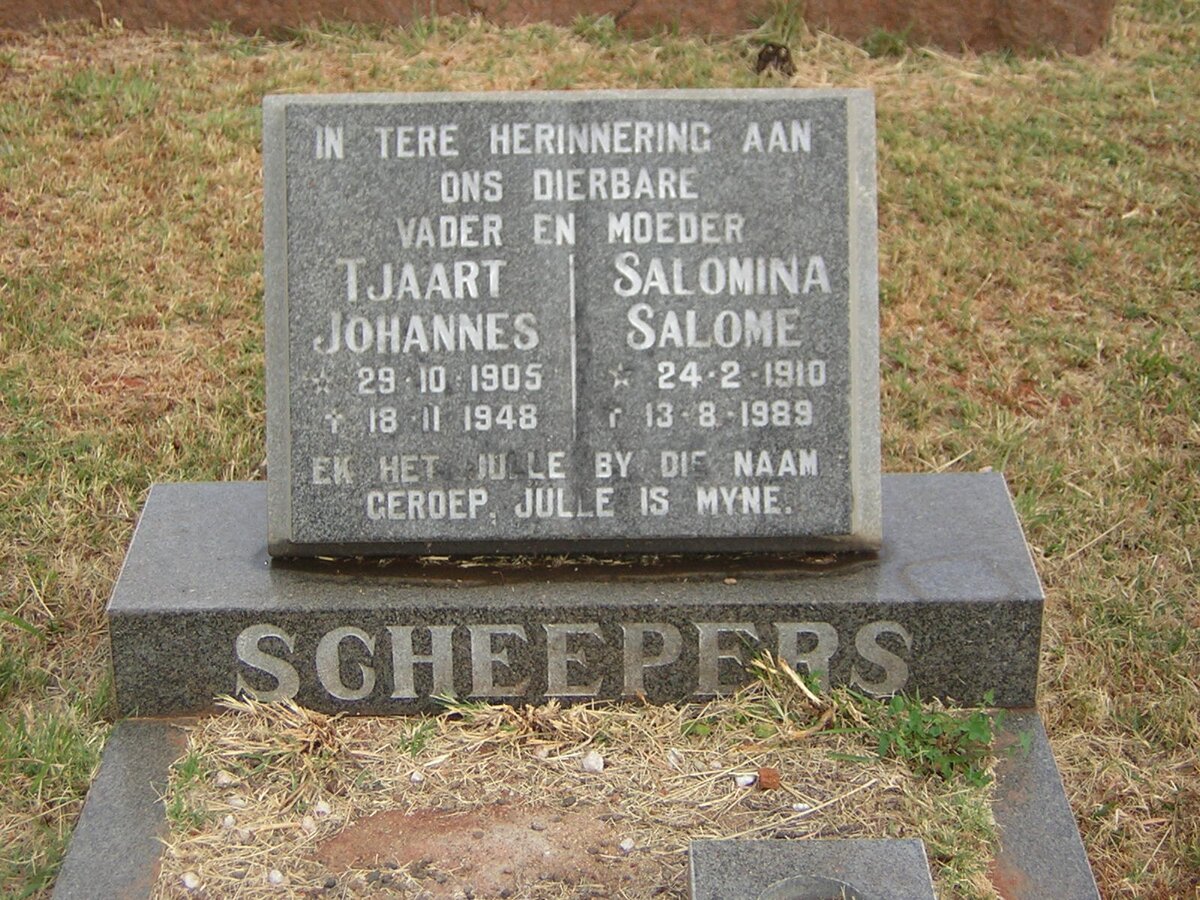SCHEEPERS Tjaart Johannes 1905-1948 &amp; Salomina Salome 1910-1989