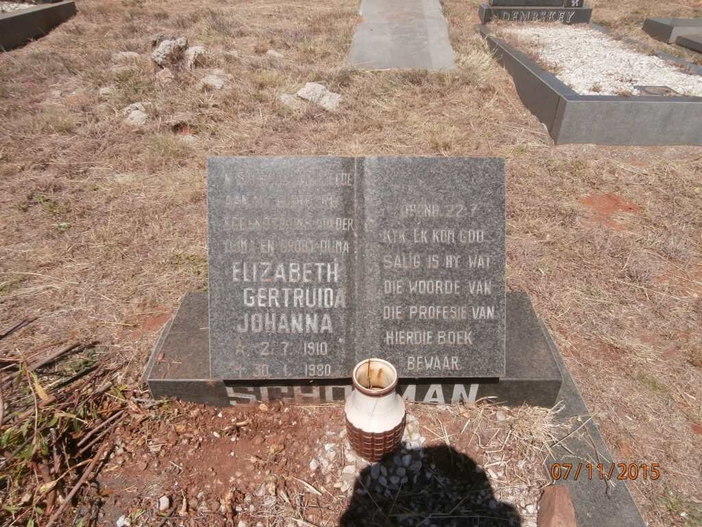 SCHOEMAN Elizabeth Gertruida Johanna 1910-1980