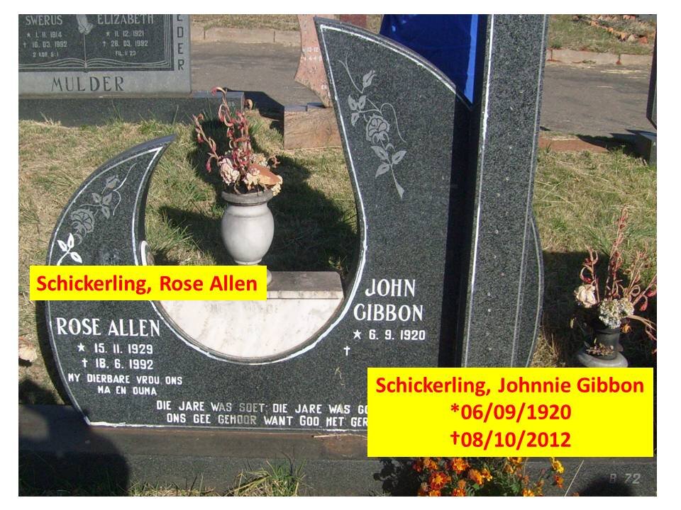 SCHICKERLING John Gibbon 1920-2012 &amp; Rose Allen 1929-1992