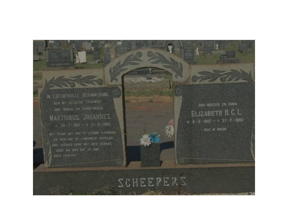 SCHEEPERS Marthinus Johannes 1907-1965 &amp; Elizabeth H.C.L. 1907-1990