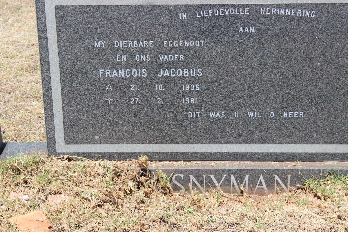 SNYMAN Francois Jacobus 1936-1981
