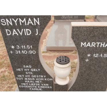 SNYMAN David J. 1951-1990 &amp; Martha M. 1954-