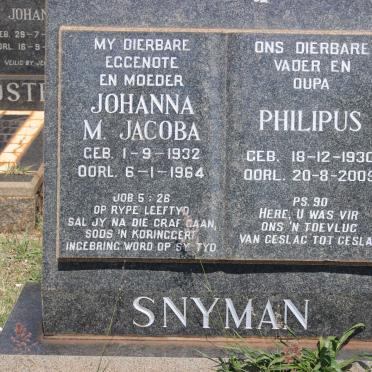SNYMAN Philipus 1930-2005 &amp; Johanna M. Jacoba 1932-1964