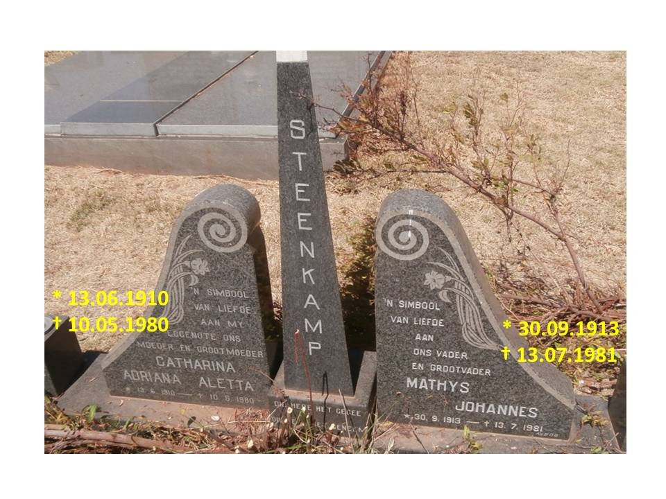 STEENKAMP Mathys Johannes 1913-1981 &amp; Catharina Adriana Aletta 1910-1980