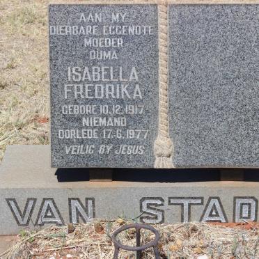 STADEN Isabella Fredrika, van nee NIEMAND 1917-1977