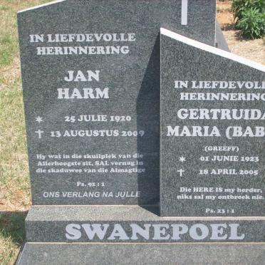 SWANEPOEL Jan Harm 1920-2009 &amp; Gertruida Maria GREEFF 1923-2005