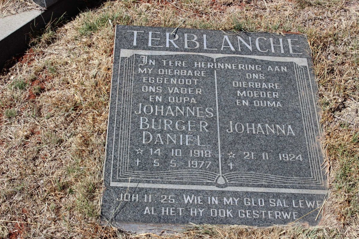 TERBLANCHE Johannes Burger Daniël 1918-1977 &amp; Johanna 1924-