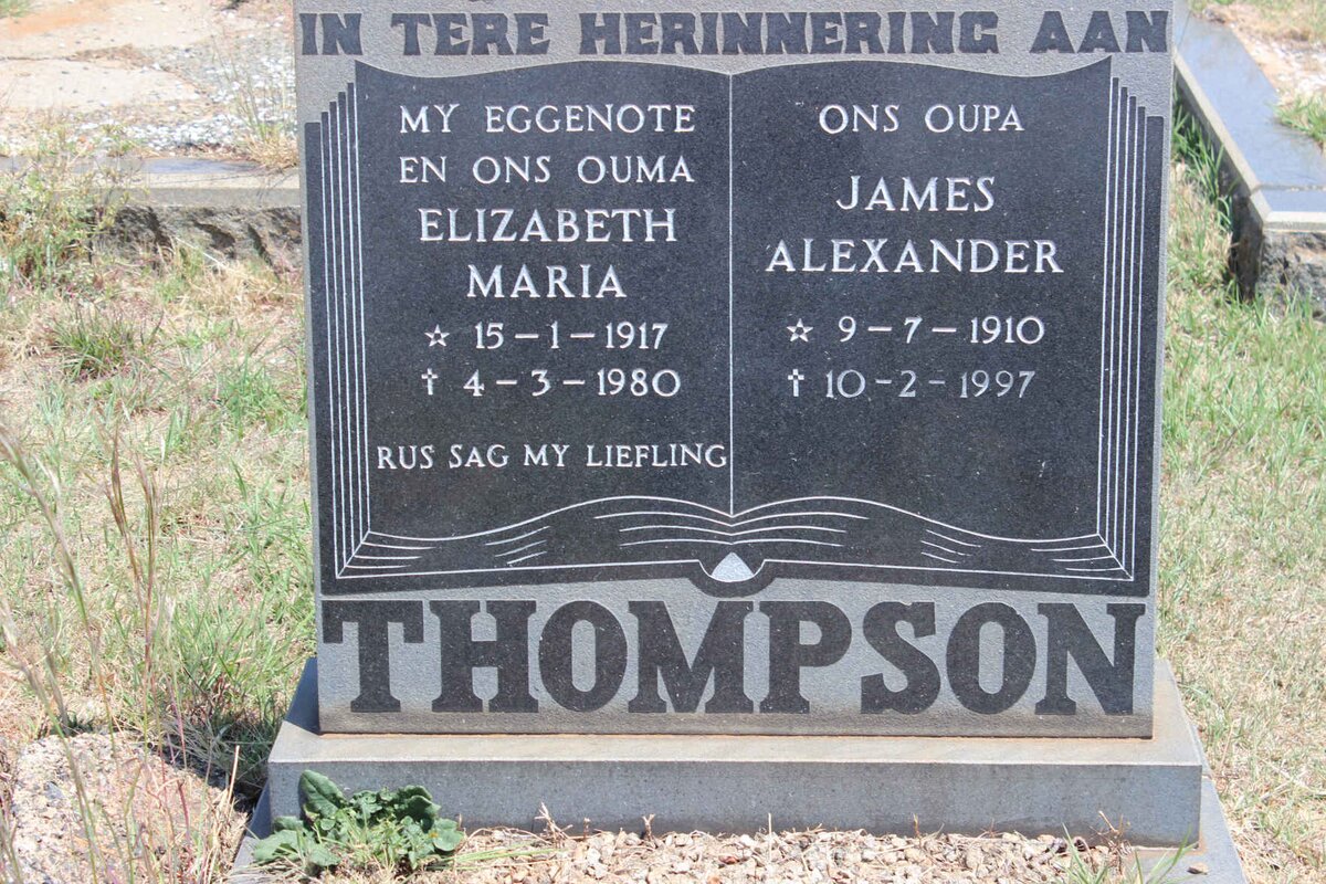 THOMPSON James Alexander 1910-1997 &amp; Elizabeth Maria 1917-1980