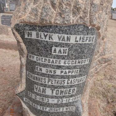 TONDER Johannes Petrus Casparus, van 1913-1956