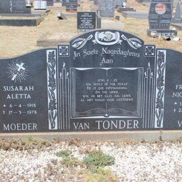 TONDER Frederick Nicolaas J., van 1914-1986 &amp; Susarah Aletta 1918-1978