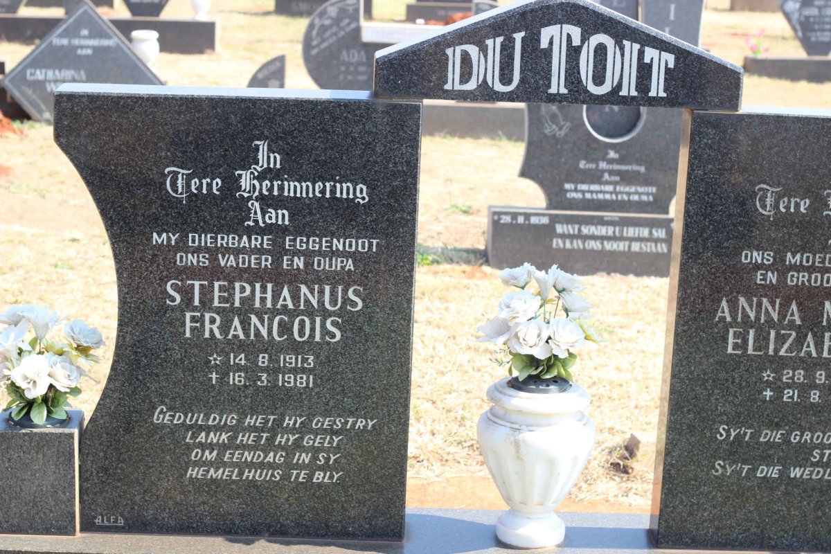 TOIT Stephanus Francois, du 1913-1981 &amp; Anna Maria Elizabeth 1921-1986