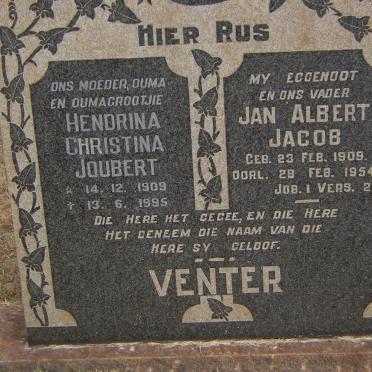 VENTER Jan Albert Jacob 1909-1954 &amp; Hendrina Christina JOUBERT 1909-1995