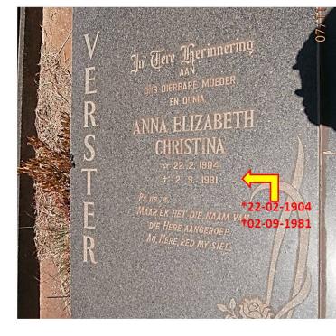 VERSTER Anna Elizabeth Christina 1904-1981