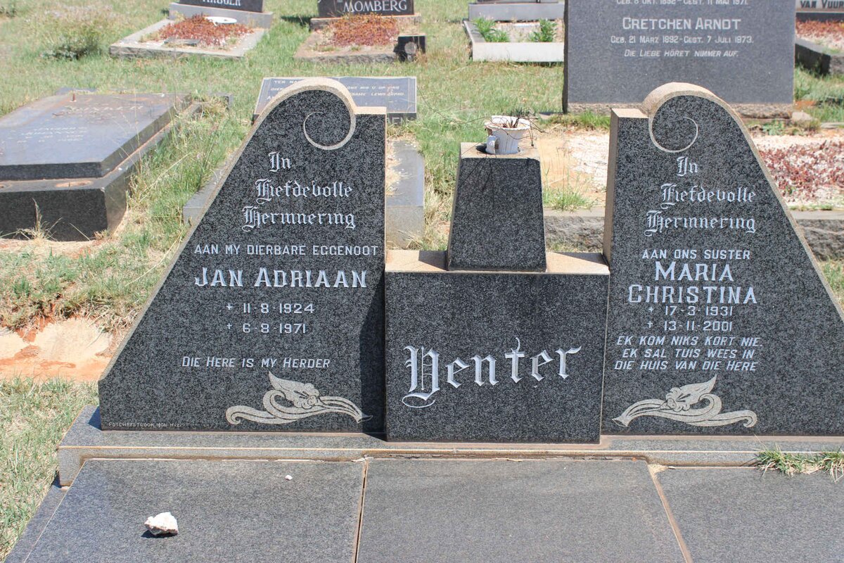 VENTER Jan Adriaan 1924-1971 &amp; Maria Christina 1931-2001