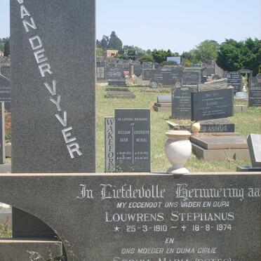 VYVER Louwrens Stephanus, van der 1910-1974 &amp; Sophia Maria BOTES -1994