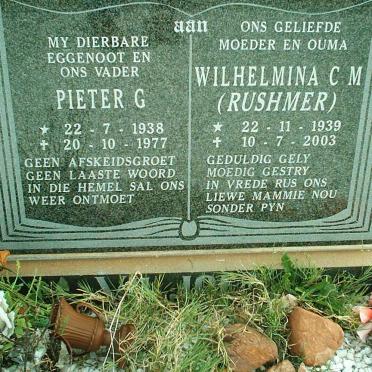 VILJOEN Pieter G. 1938-1977 &amp; Wilhelmina C.M. RUSHMER 1939-2003