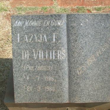 VILLIERS Lazyja F., de nee PRETORIUS 1905-1980