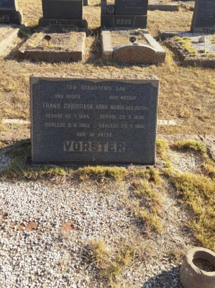 VORSTER Frans Christiaan 1884-1953 &amp; Anna Maria BOTHA 1890-1952