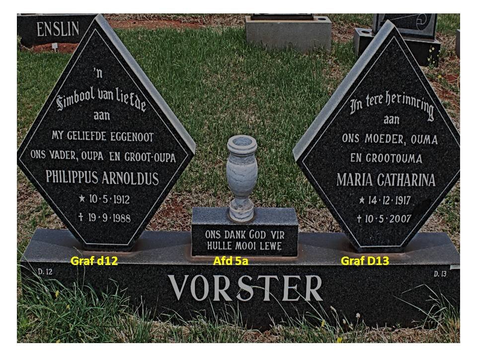 VORSTER Philippus Arnoldus 1912-1988 &amp; Maria Catharina 1917-2007