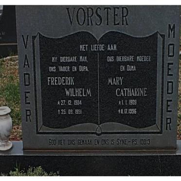 VORSTER Frederik Wilhelm 1904-1991 &amp; Mary Catharine 1909-1996