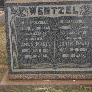 WENTZEL Johan Dawid -1955 &amp; Anna Maria -1981