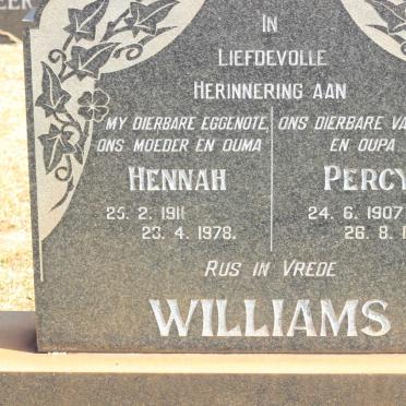WILLIAMS Percy 1907-1984 &amp; Hennah 1911-1978