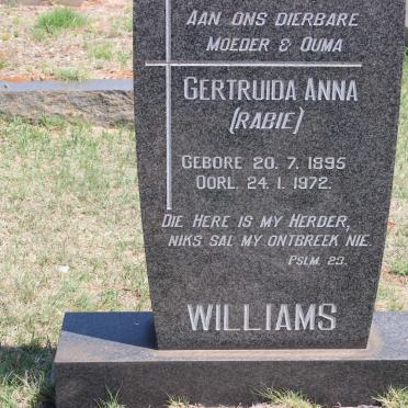 WILLIAMS Gertruida Anna nee RABIE 1895-1972