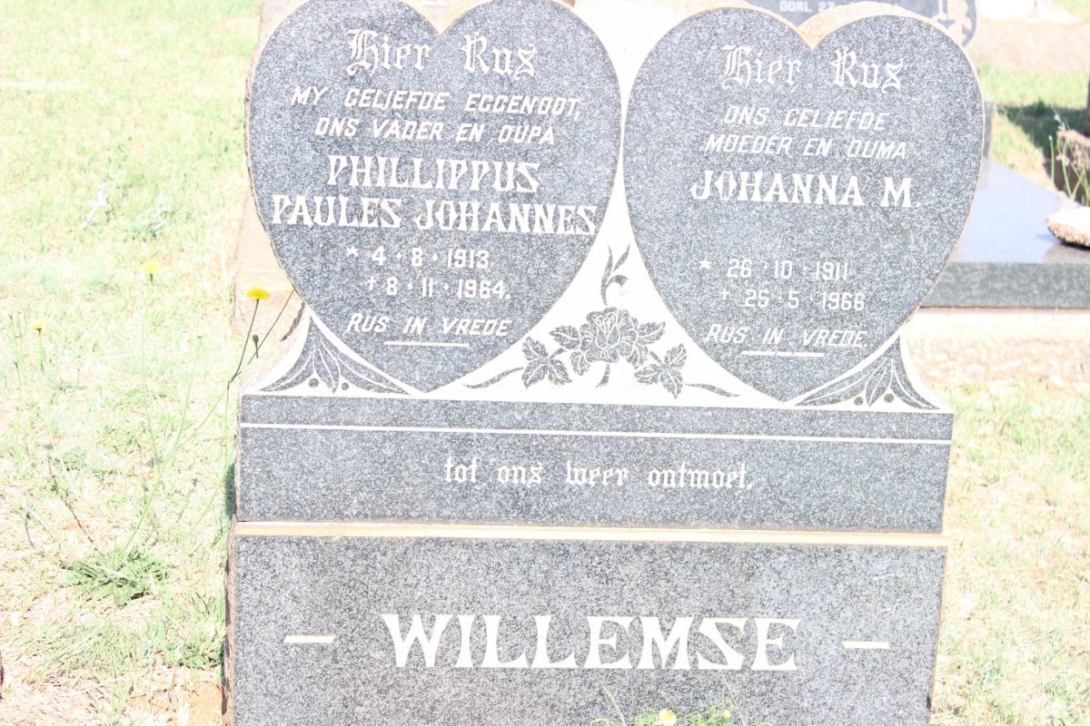 WILLEMSE Phillippus Paules Johannes 1913-1964 &amp; Johanna M. 1911-1966