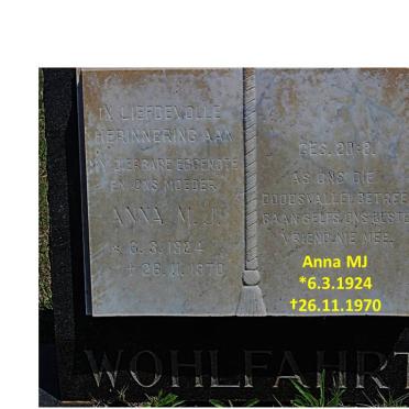 WOHLFAHRT Anna M.J. 1924-1970