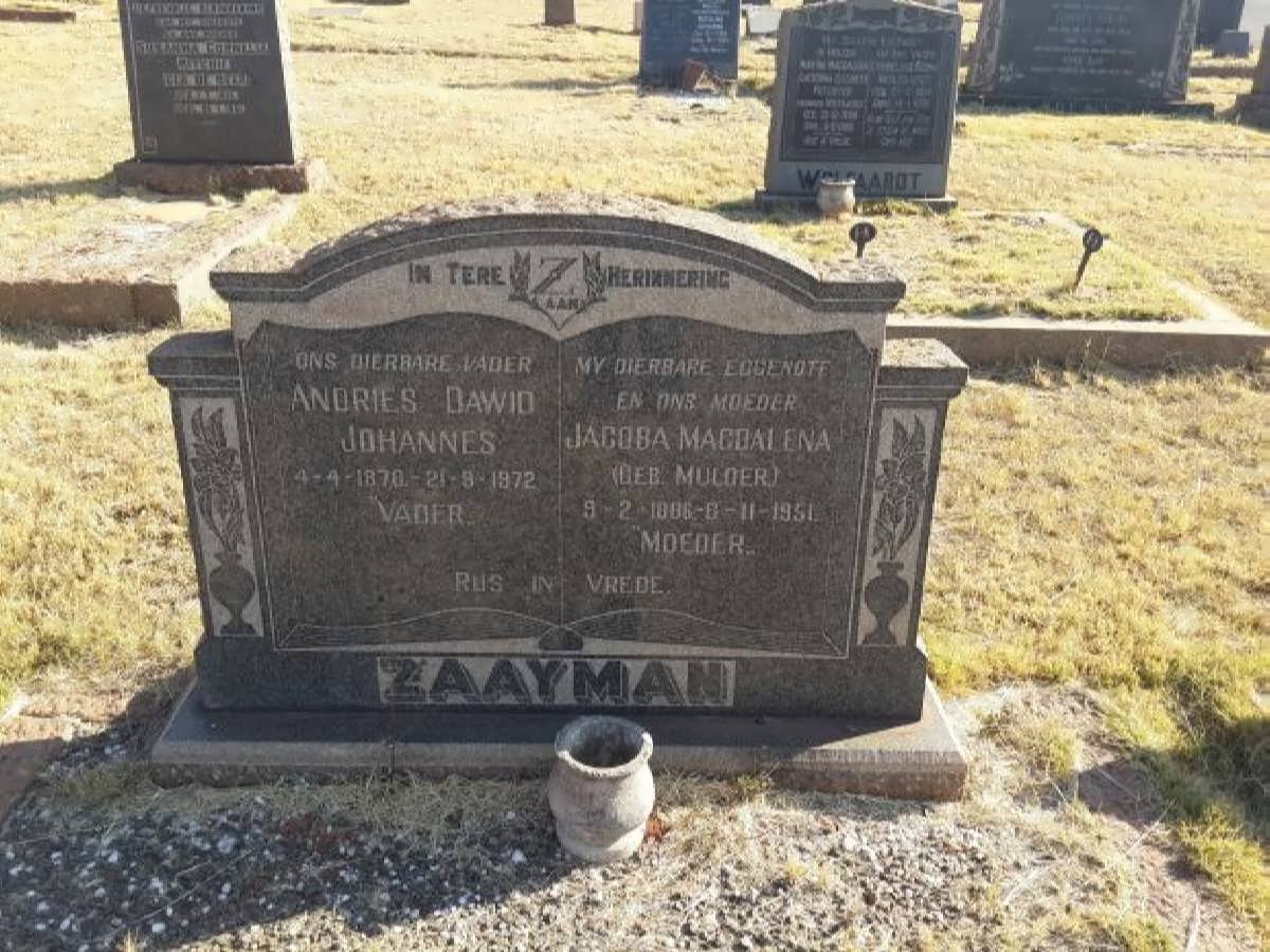 ZAAYMAN Andries Dawid Johannes 1870-1972 &amp; Jacoba Magdalena MULDER 1886-1951
