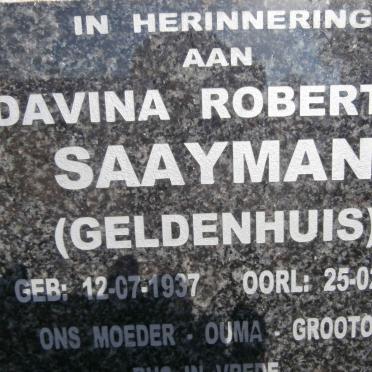 SAAYMAN Davina Robertha nee GELDENHUIS 1937-2014