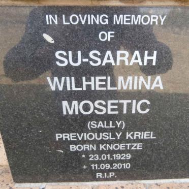 MOSETIC Su-Sarah Wilhelmina previously KRIEL nee KNOETZE 1929-2010