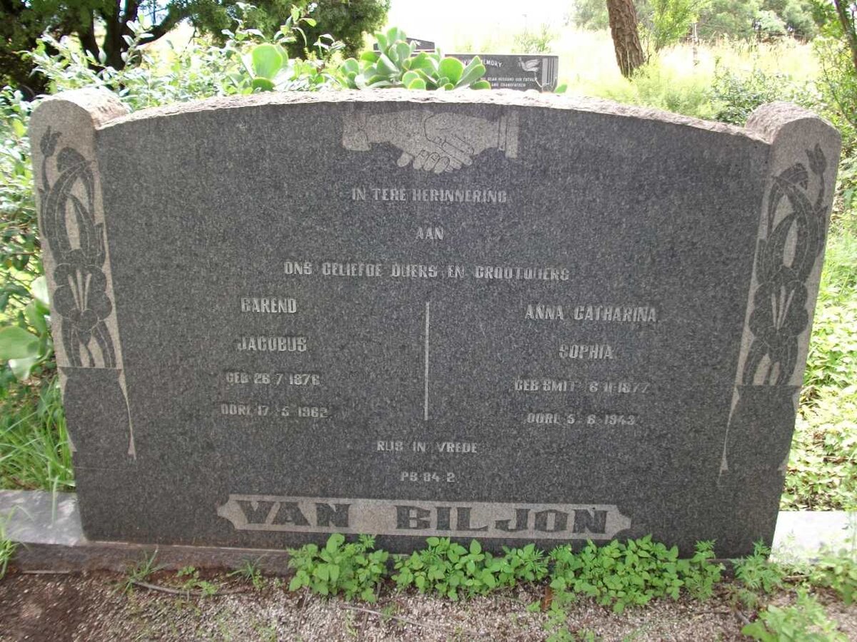 BILJON Barend Jacobus, van 1876-1962 &amp; Anna Catharina Sophia SMIT 1877-1943