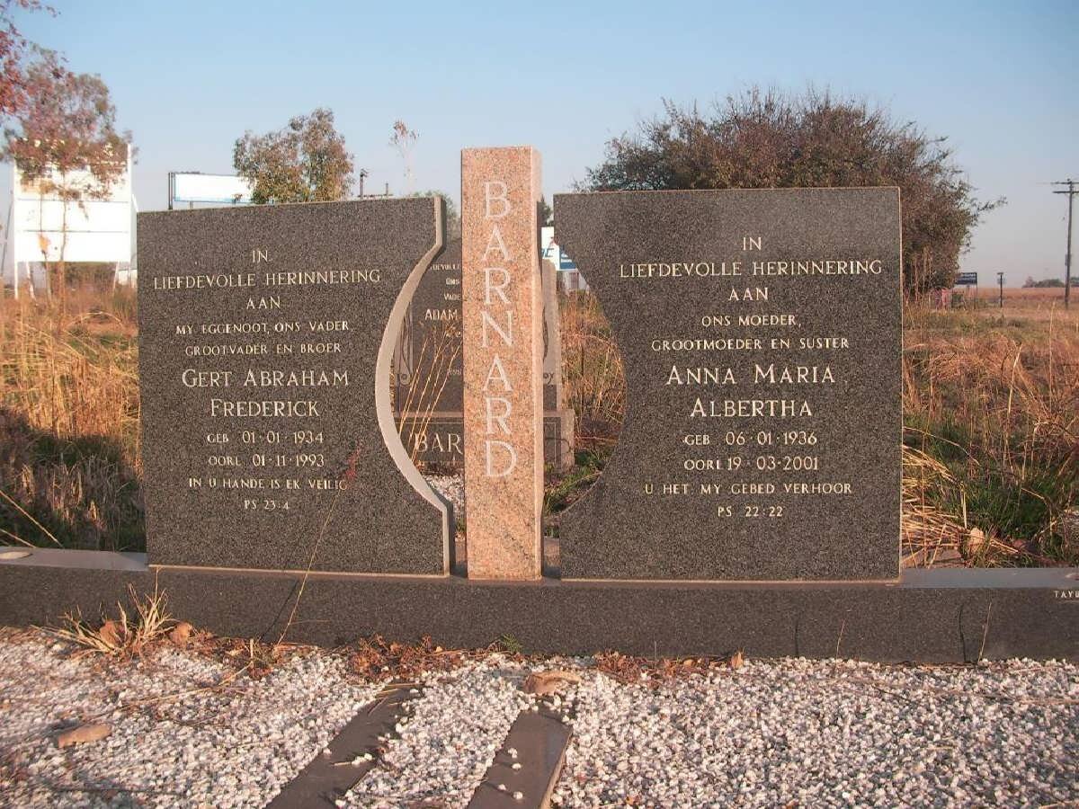 BARNARD Gert Abraham Frederick 1934-1993 &amp; Anna Maria Albertha 1936-2001