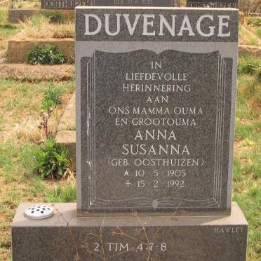 DUVENAGE Anna Susanna nee OOSTHUIZEN 1905-1992