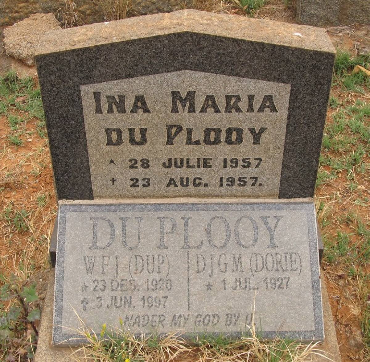 PLOOY Ina Maria, du 1957-1957 :: DU PLOOY W.F.J. 1920-1997 &amp; D.J.G.M. 1927-