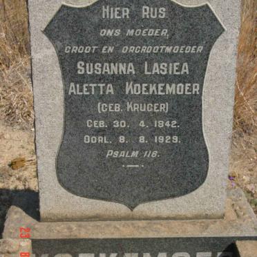 KOEKEMOER Susanna Lasiea Aletta nee KRUGER 1842-1929