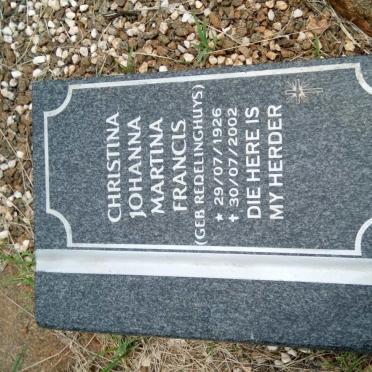 FRANCIS Christina Johanna Martina nee REDELINGHUYS 1926-2002