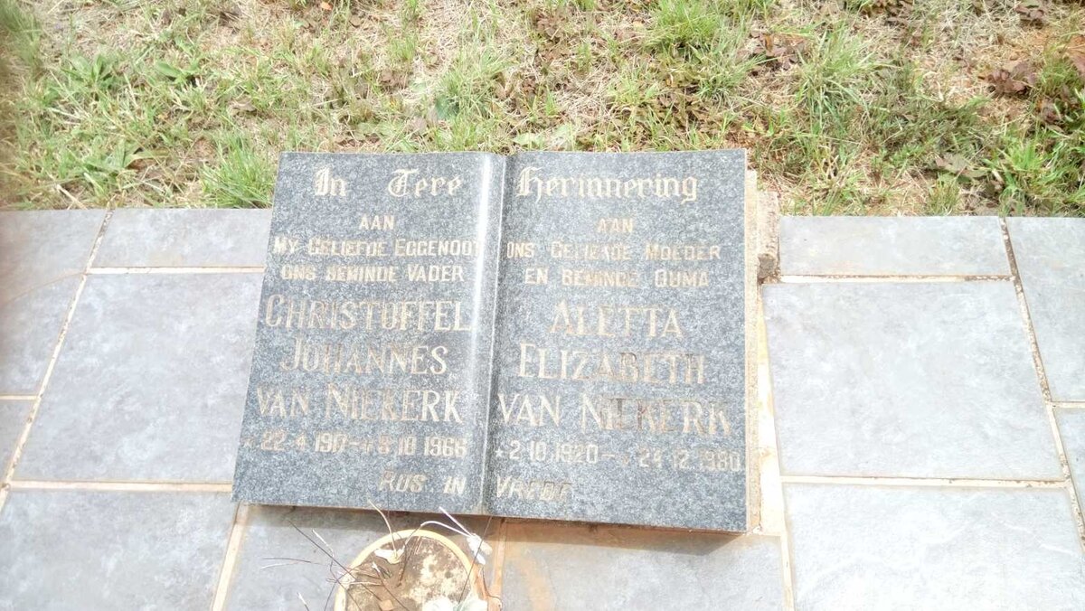 NIEKERK Christoffel Johannes, van 1917-1966 &amp; Aletta Elizabeth 1920-1980
