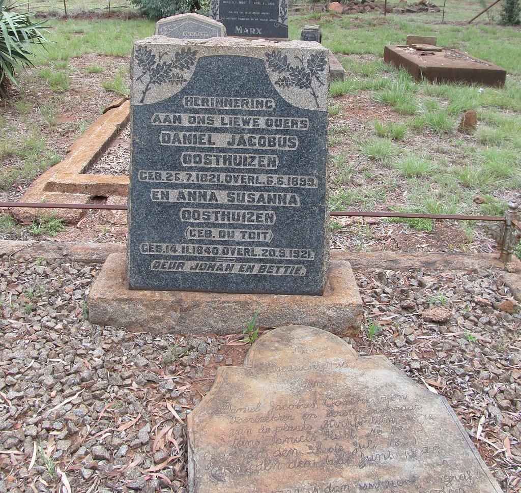 OOSTHUIZEN Daniel Jacobus 1821-1899 &amp; Anna Susanna Du TOIT 1840-1921
