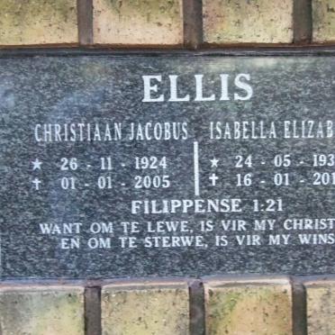 ELLIS Christiaan Jacobus 1924-2005 &amp; Isabella Elizabeth 1933-2014