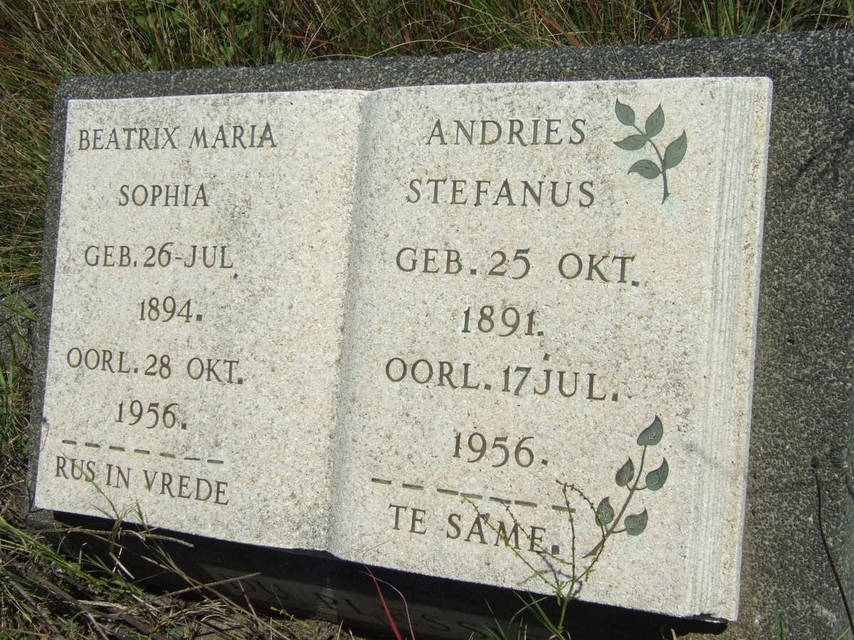 PLESSIS Andries Stefanus, du 1891-1956 &amp; Beatrix Maria Sophia 1894-1956