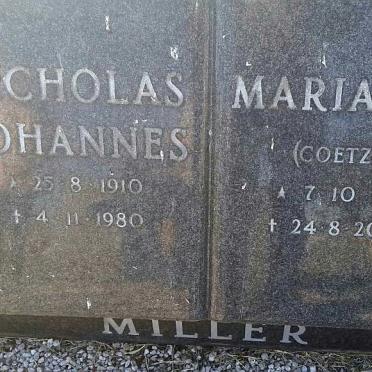 MILLER Nicholas Johannes 1910-1980 &amp; Maria Petronella Magrieta COETZEE 1918-2000