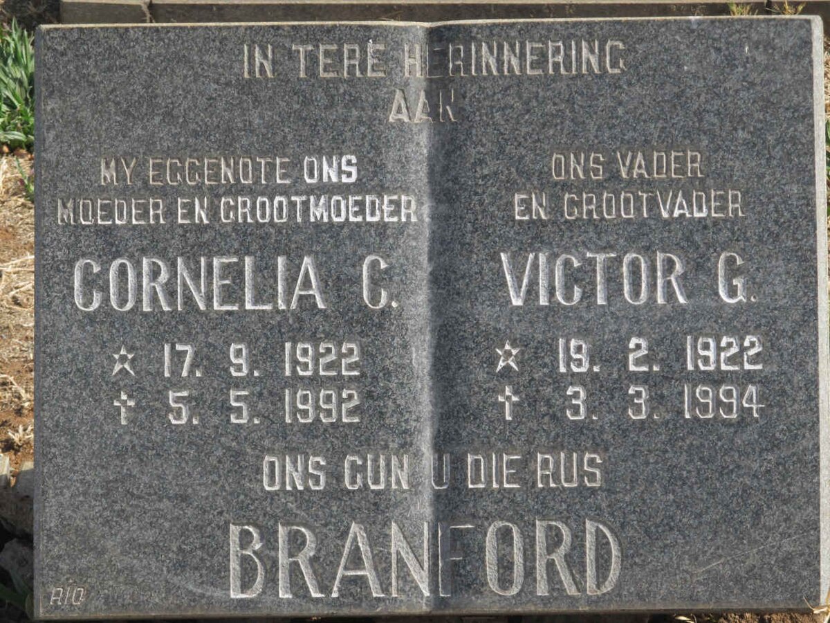 BRANFORD Victor G. 1922-1994 &amp; Cornelia C.1922-1992